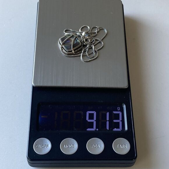 Vintage Sterling Silver 925 Abalone Square Roped Pendant w/ 18in Box Chain 9.13g - Picture 4 of 15